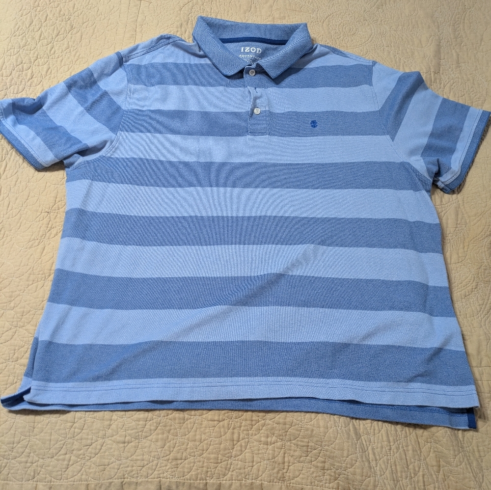 Izod Blue Striped Polo Shirt with Classic Collar and Short Sleeves